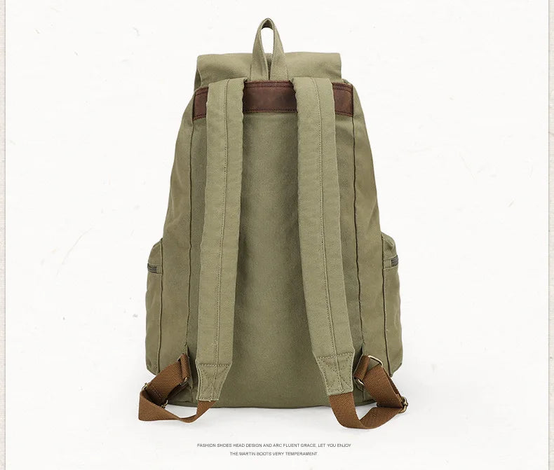 Fashion Vintage Leather Canvas Backpack Men School Bag drawstring backpack male Rucksack Teenager