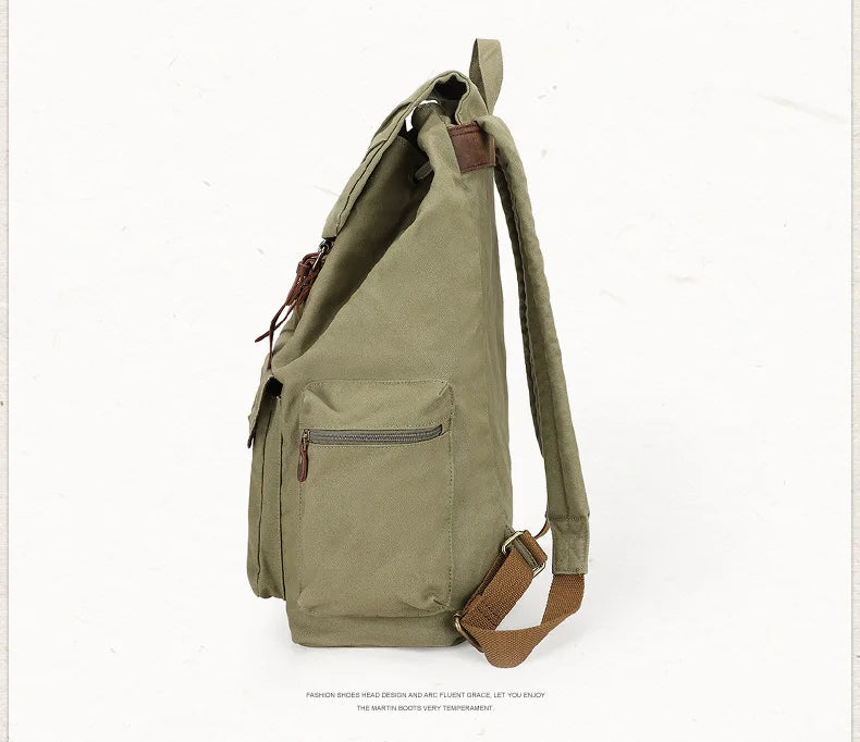 Fashion Vintage Leather Canvas Backpack Men School Bag drawstring backpack male Rucksack Teenager