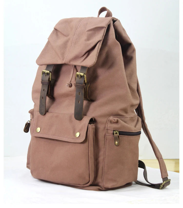 Fashion Vintage Leather Canvas Backpack Men School Bag drawstring backpack male Rucksack Teenager