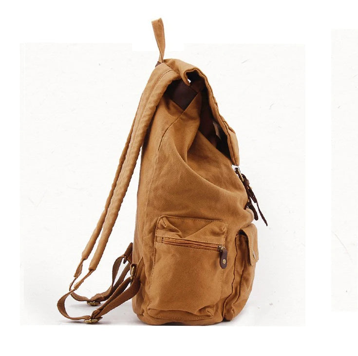 Fashion Vintage Leather Canvas Backpack Men School Bag drawstring backpack male Rucksack Teenager