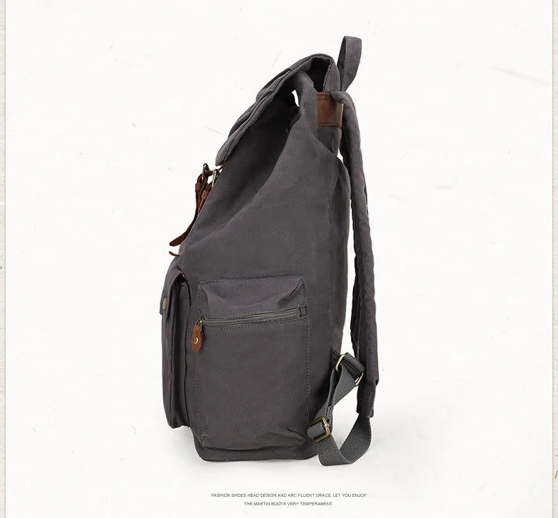 Fashion Vintage Leather Canvas Backpack Men School Bag drawstring backpack male Rucksack Teenager