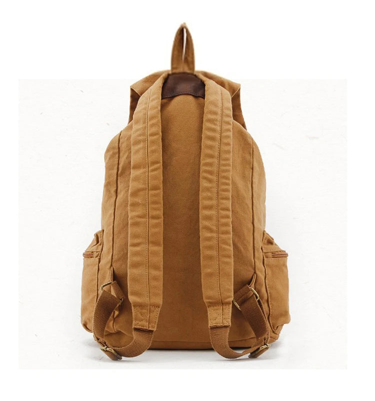 Fashion Vintage Leather Canvas Backpack Men School Bag drawstring backpack male Rucksack Teenager