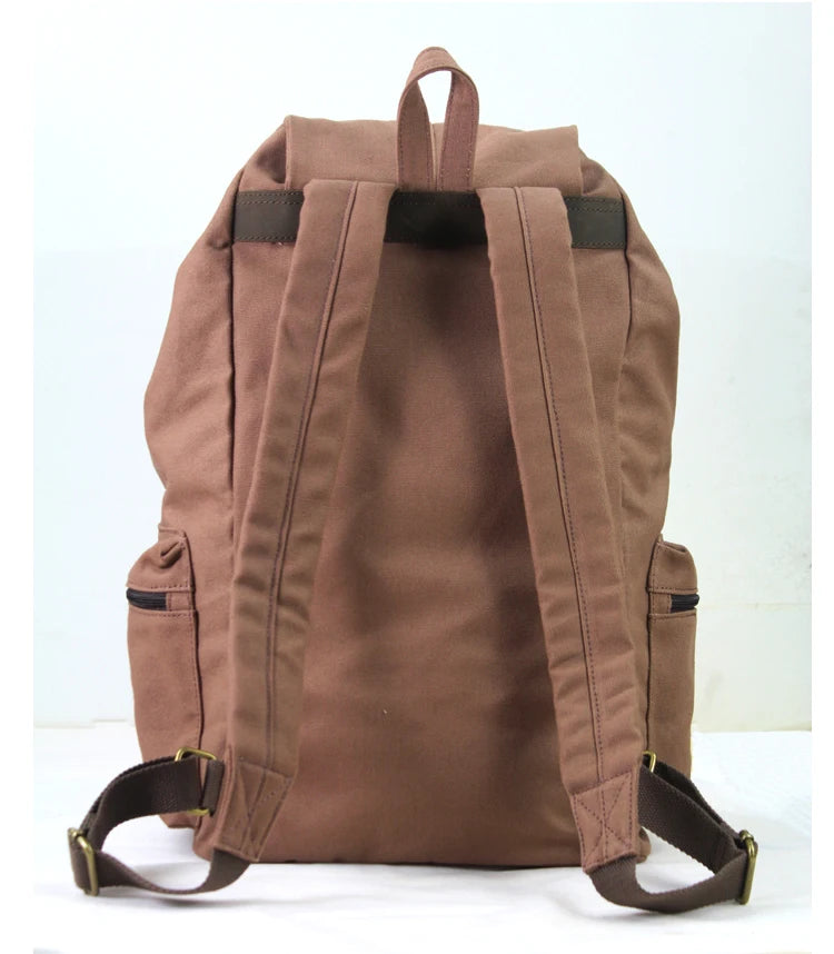 Fashion Vintage Leather Canvas Backpack Men School Bag drawstring backpack male Rucksack Teenager