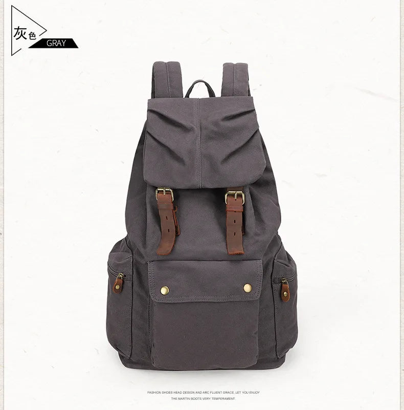 Fashion Vintage Leather Canvas Backpack Men School Bag drawstring backpack male Rucksack Teenager