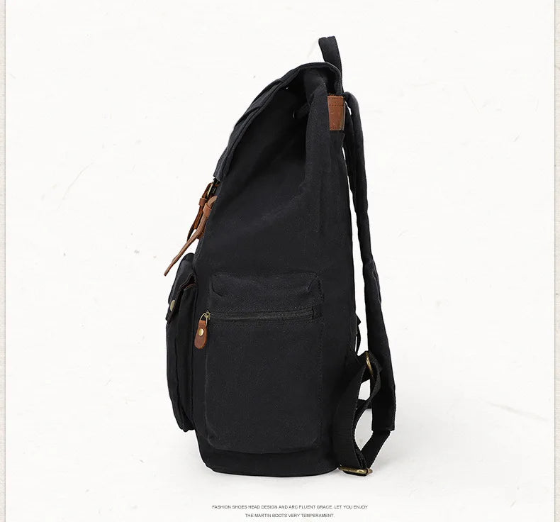 Fashion Vintage Leather Canvas Backpack Men School Bag drawstring backpack male Rucksack Teenager
