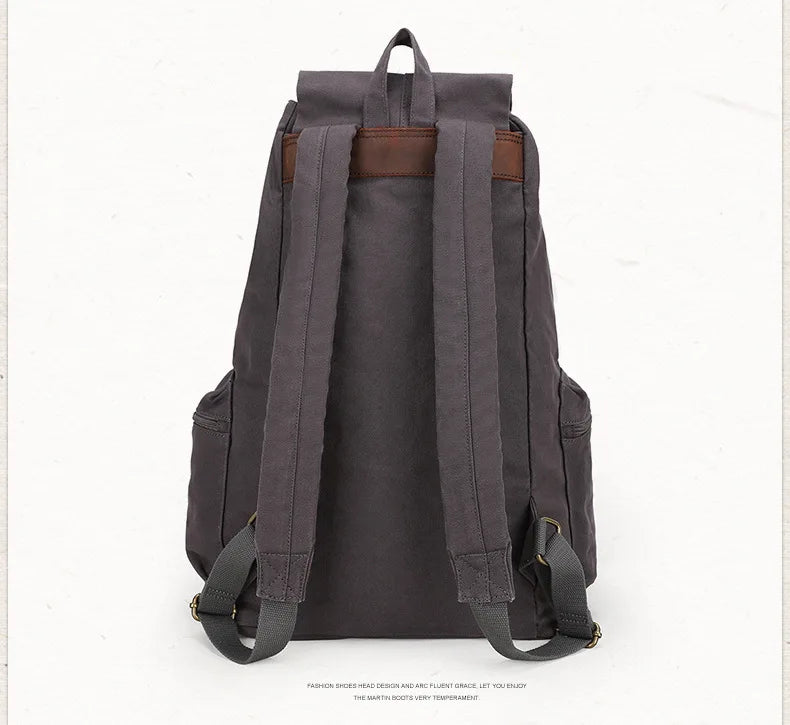 Fashion Vintage Leather Canvas Backpack Men School Bag drawstring backpack male Rucksack Teenager