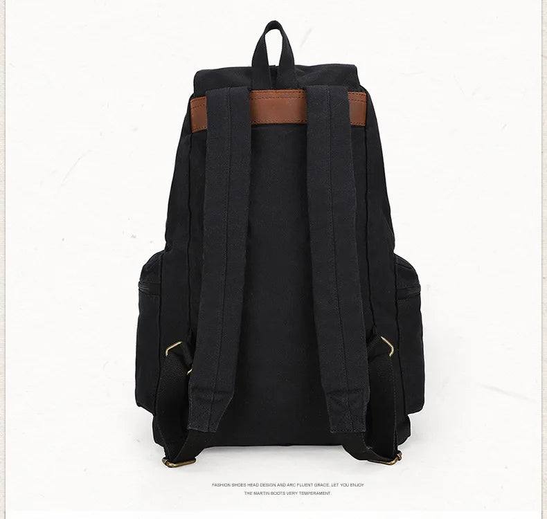 Fashion Vintage Leather Canvas Backpack Men School Bag drawstring backpack male Rucksack Teenager