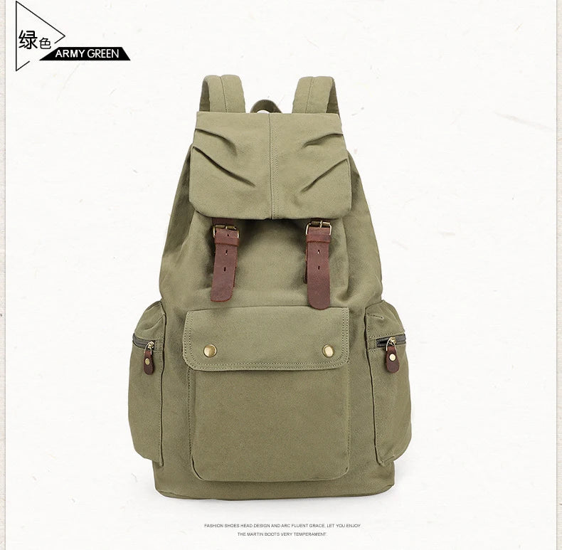 Fashion Vintage Leather Canvas Backpack Men School Bag drawstring backpack male Rucksack Teenager