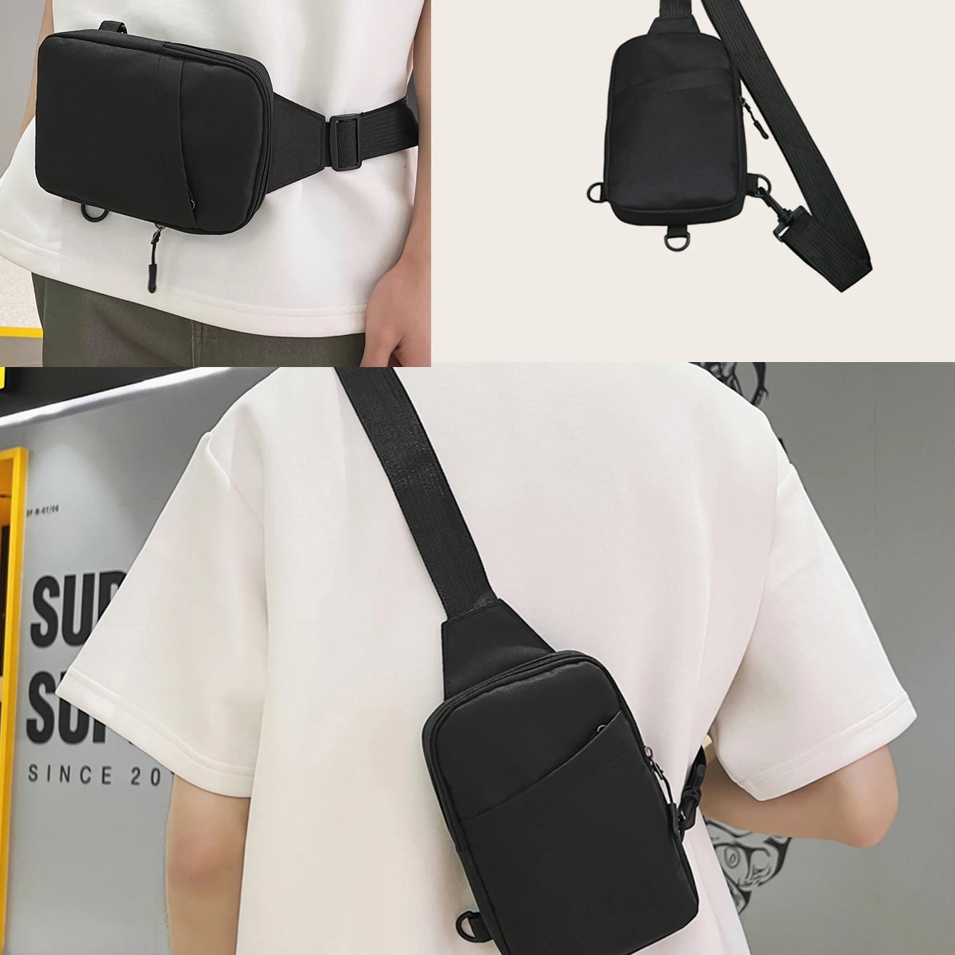 Mini Sling Bag, Black Bag, Fashion Shoulder Bag, Casual Chest Bag Backpack Variable Waist Bag, Mobile Phone Bag
