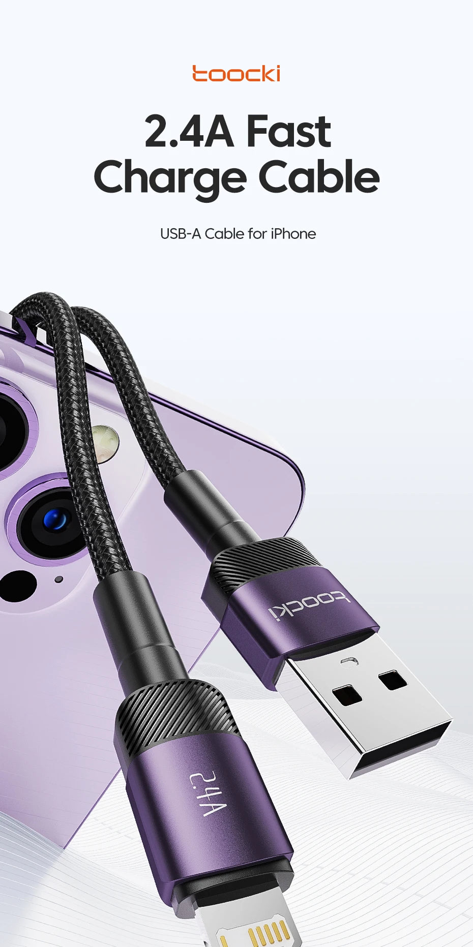 Toocki USB Cable For iPhone 14 13 12 Pro Max X XS XR 8 7 Plus iPad Fast Charging Charger USB To iP Cable For iPhone Data Cord