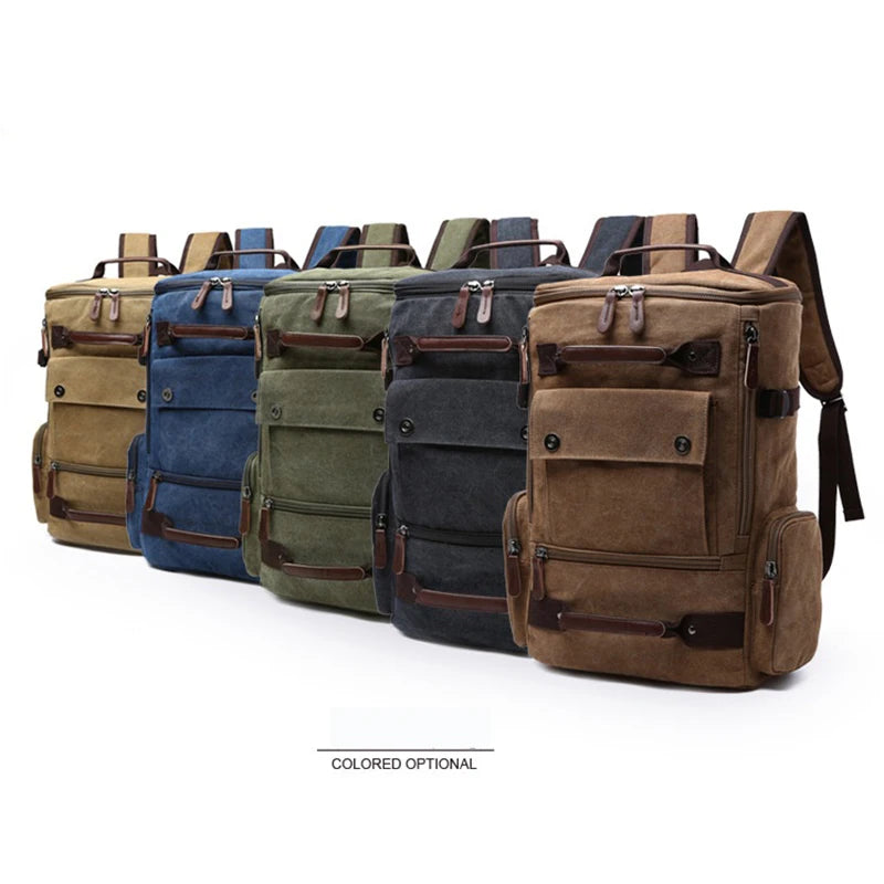 Large Canvas Travel Backpack Men Laptop Backpack Bag for Outdoor Travel Hiking Sports School Durable Men's Rucksack
