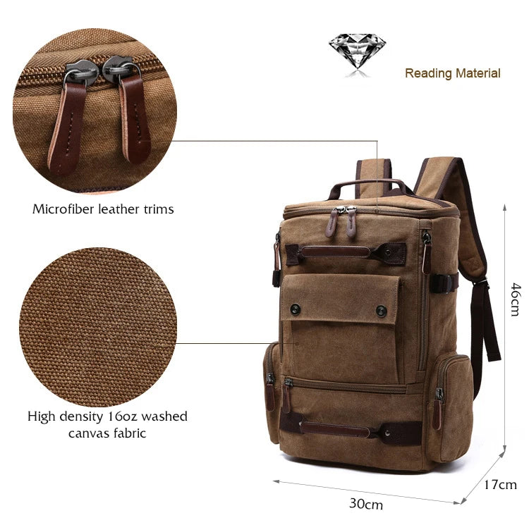 Large Canvas Travel Backpack Men Laptop Backpack Bag for Outdoor Travel Hiking Sports School Durable Men's Rucksack