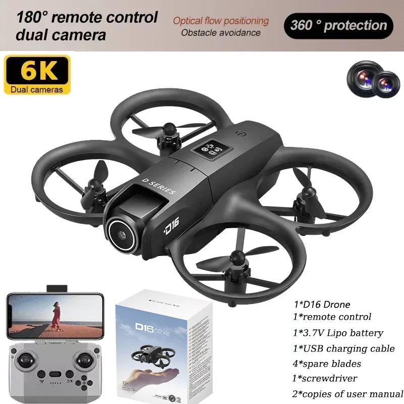 2025 NEW D16 Mini Drone with 180° Electric Adjustable 8K HD Camera WiFi Light Flow Drone Pocket Obstacle Avoidance Rc Quadcopter
