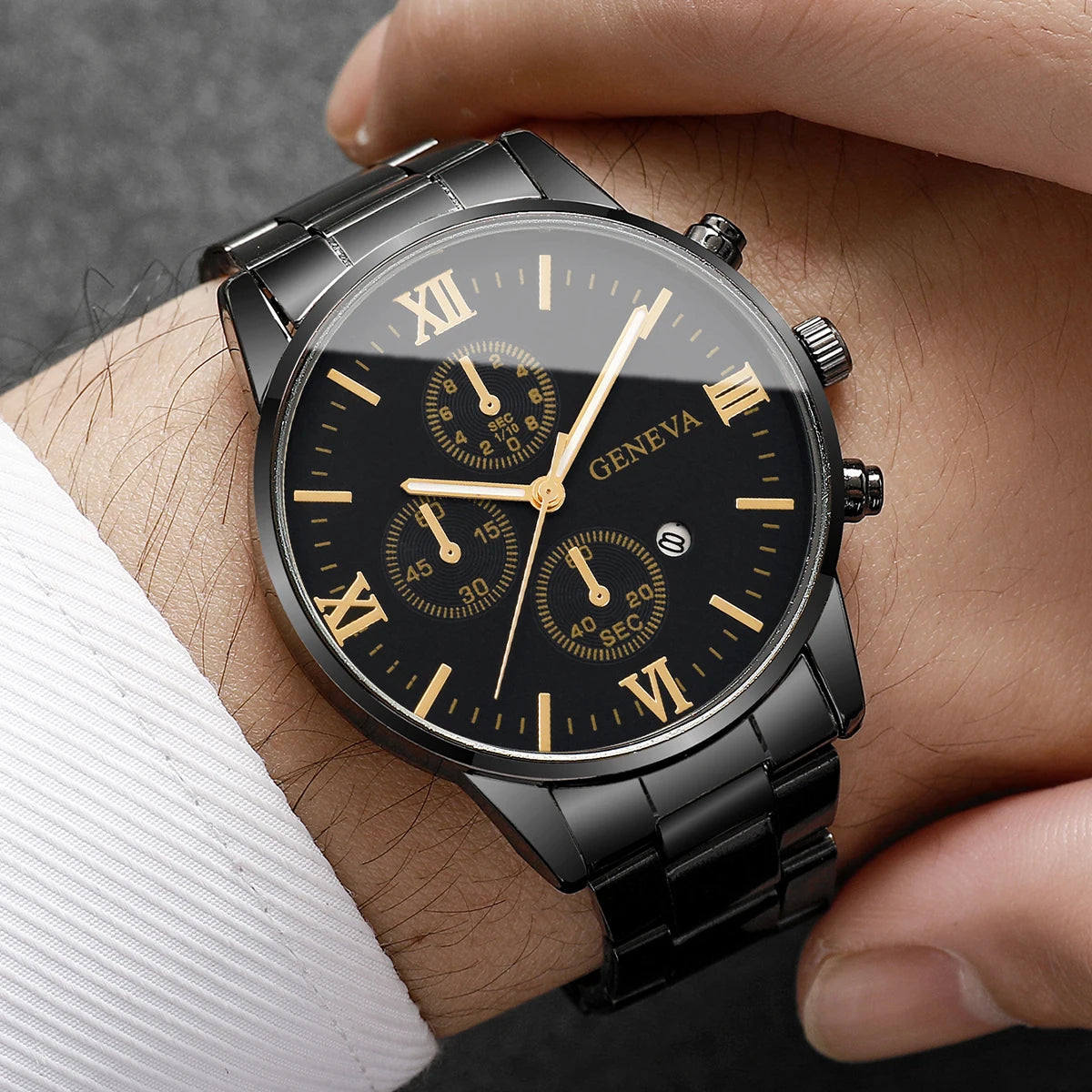 Luxury Mens Business Watches Fashion Roma Dial Men Quartz Watch Calendar Wristwatches for Man Clock Reloj Hombre(Without Box)
