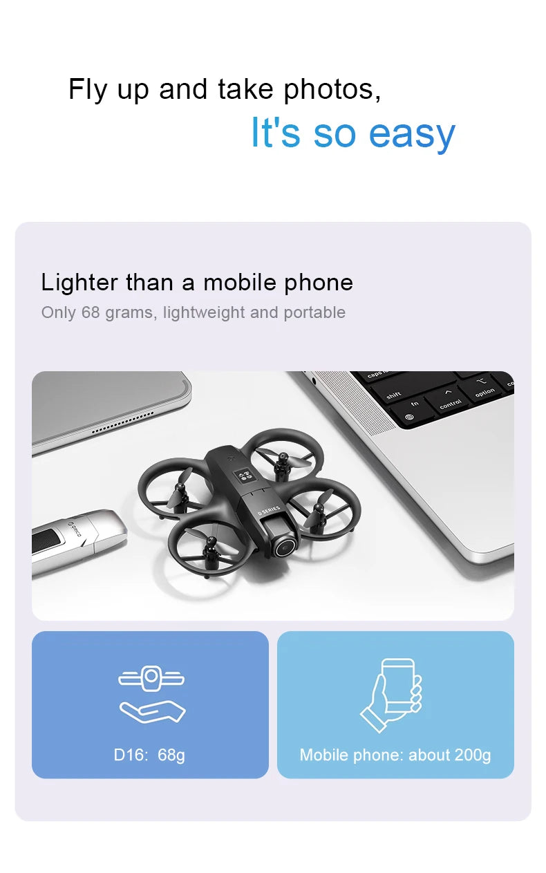 2025 NEW D16 Mini Drone with 180° Electric Adjustable 8K HD Camera WiFi Light Flow Drone Pocket Obstacle Avoidance Rc Quadcopter