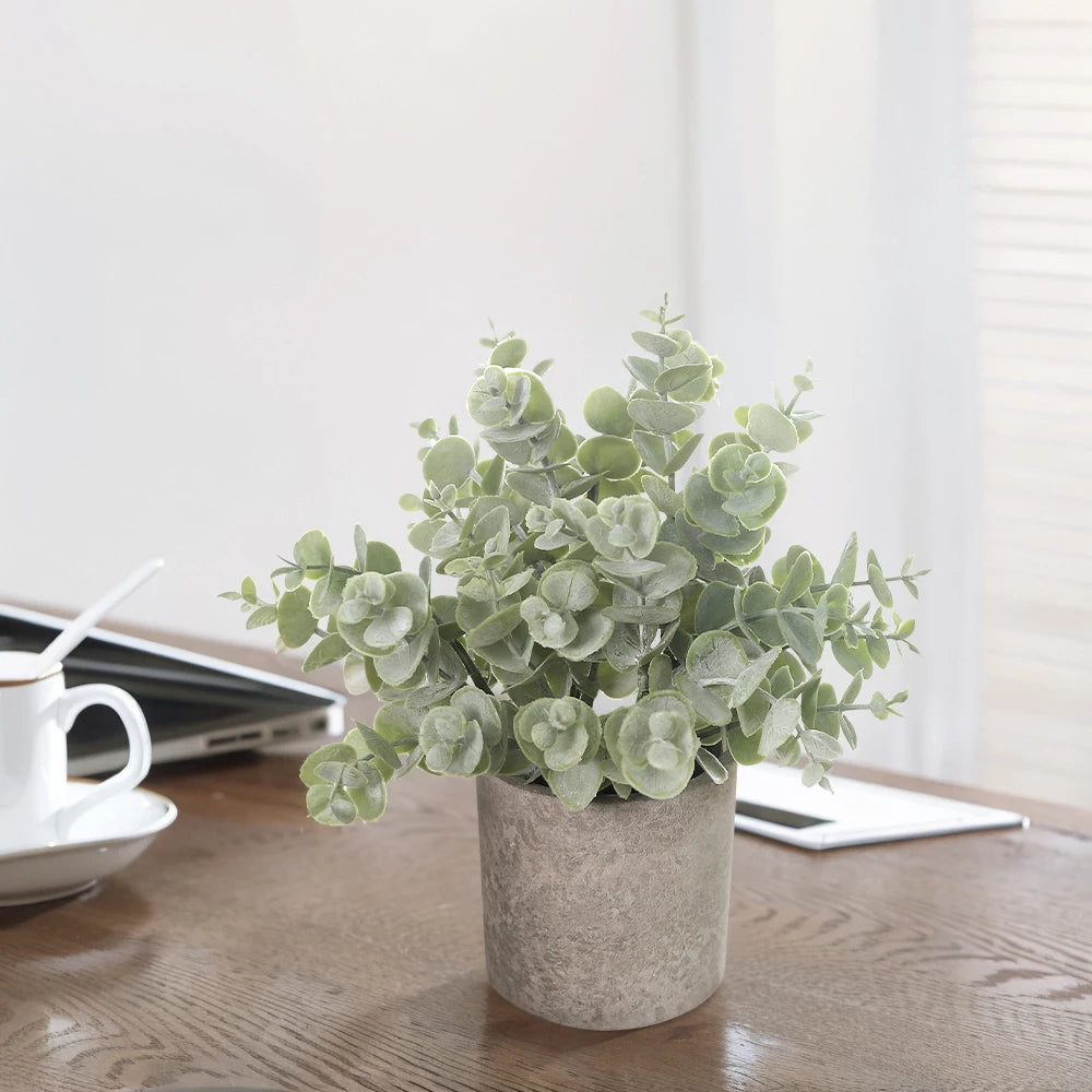 1/2PCS Artificial Plants Potted Eucalyptus Plant Small Fake Flower Bonsai With Pot Plant Desktop Office Home Restaurant Decor