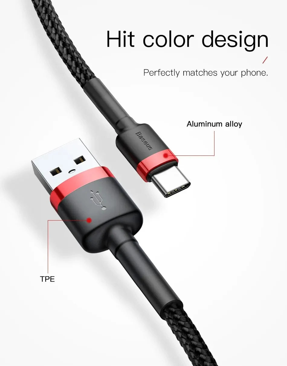 Baseus USB C Cable for oneplus 12 Quick Charge 3.0USB C Cable Fast Charging Cable Type C for Huawei Xiaomi 13 USB-C Charger Wire
