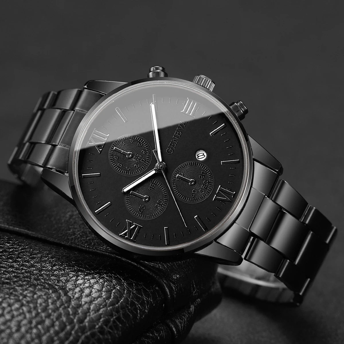 Luxury Mens Business Watches Fashion Roma Dial Men Quartz Watch Calendar Wristwatches for Man Clock Reloj Hombre(Without Box)