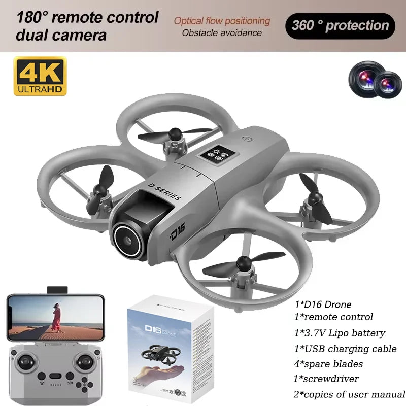 2025 NEW D16 Mini Drone with 180° Electric Adjustable 8K HD Camera WiFi Light Flow Drone Pocket Obstacle Avoidance Rc Quadcopter