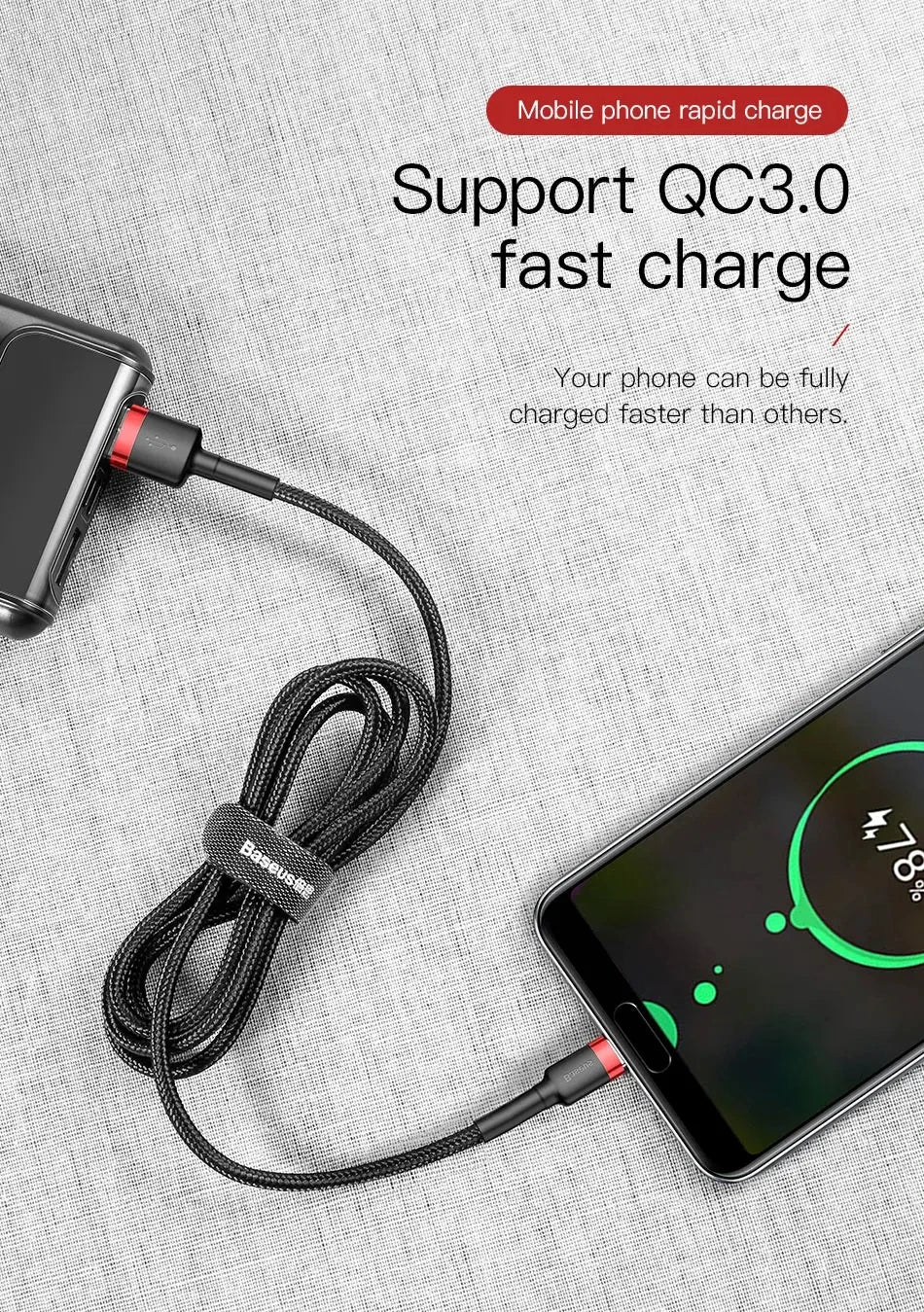Baseus USB C Cable for oneplus 12 Quick Charge 3.0USB C Cable Fast Charging Cable Type C for Huawei Xiaomi 13 USB-C Charger Wire