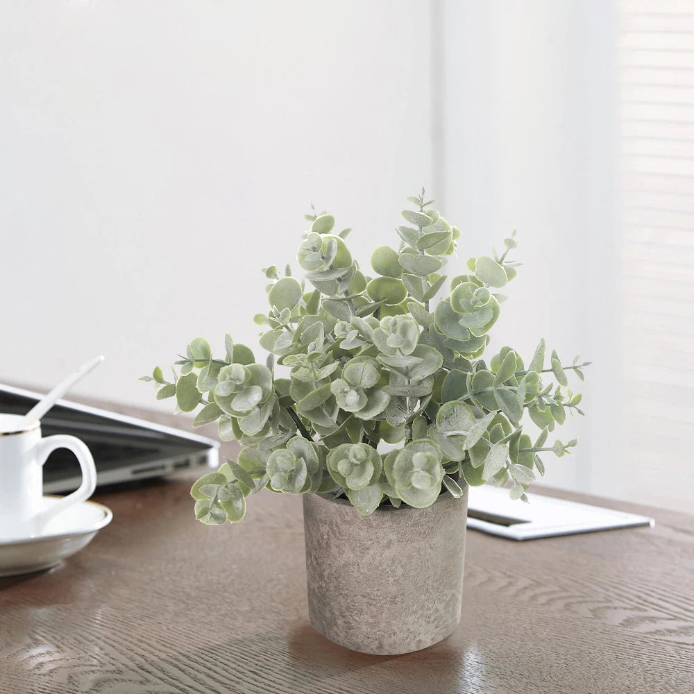 1/2PCS Artificial Plants Potted Eucalyptus Plant Small Fake Flower Bonsai With Pot Plant Desktop Office Home Restaurant Decor