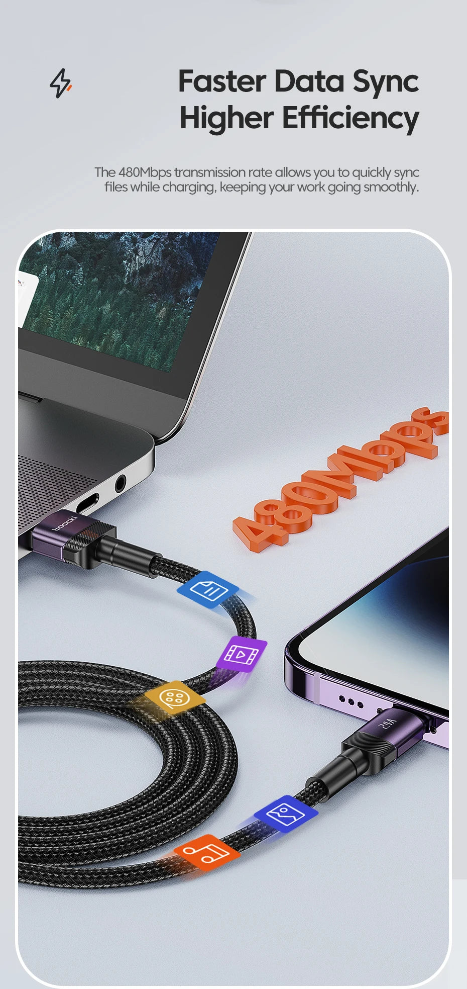Toocki USB Cable For iPhone 14 13 12 Pro Max X XS XR 8 7 Plus iPad Fast Charging Charger USB To iP Cable For iPhone Data Cord