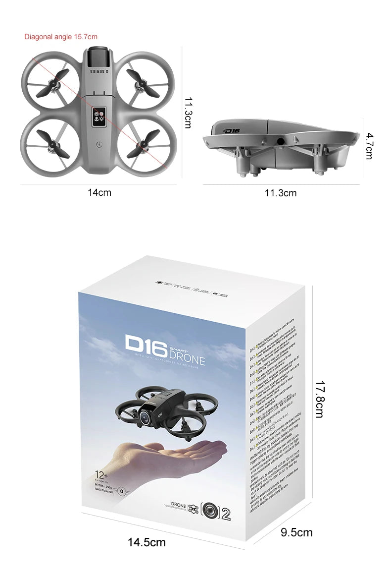2025 NEW D16 Mini Drone with 180° Electric Adjustable 8K HD Camera WiFi Light Flow Drone Pocket Obstacle Avoidance Rc Quadcopter
