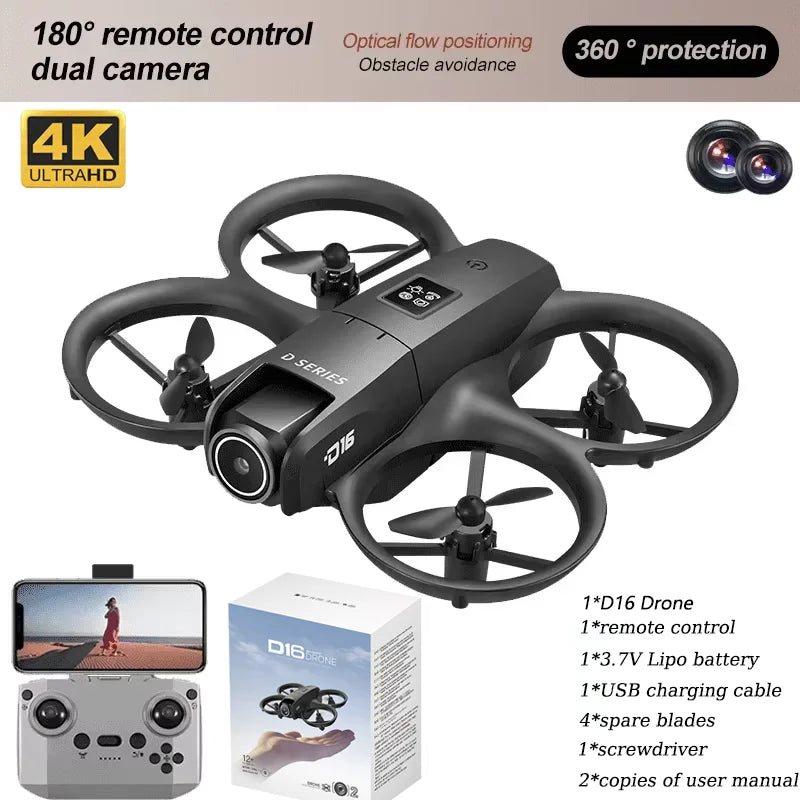 2025 NEW D16 Mini Drone with 180° Electric Adjustable 8K HD Camera WiFi Light Flow Drone Pocket Obstacle Avoidance Rc Quadcopter
