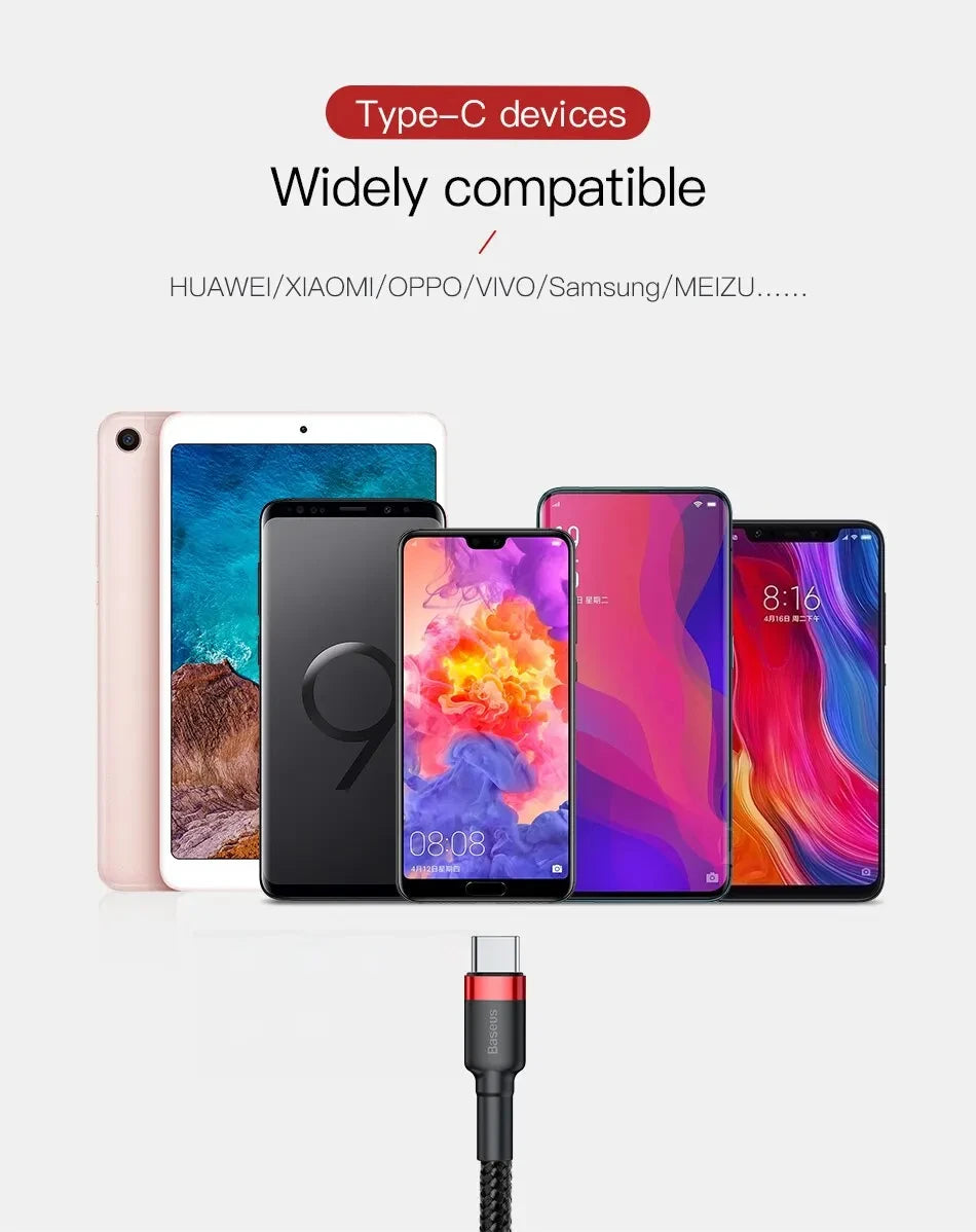 Baseus USB C Cable for oneplus 12 Quick Charge 3.0USB C Cable Fast Charging Cable Type C for Huawei Xiaomi 13 USB-C Charger Wire