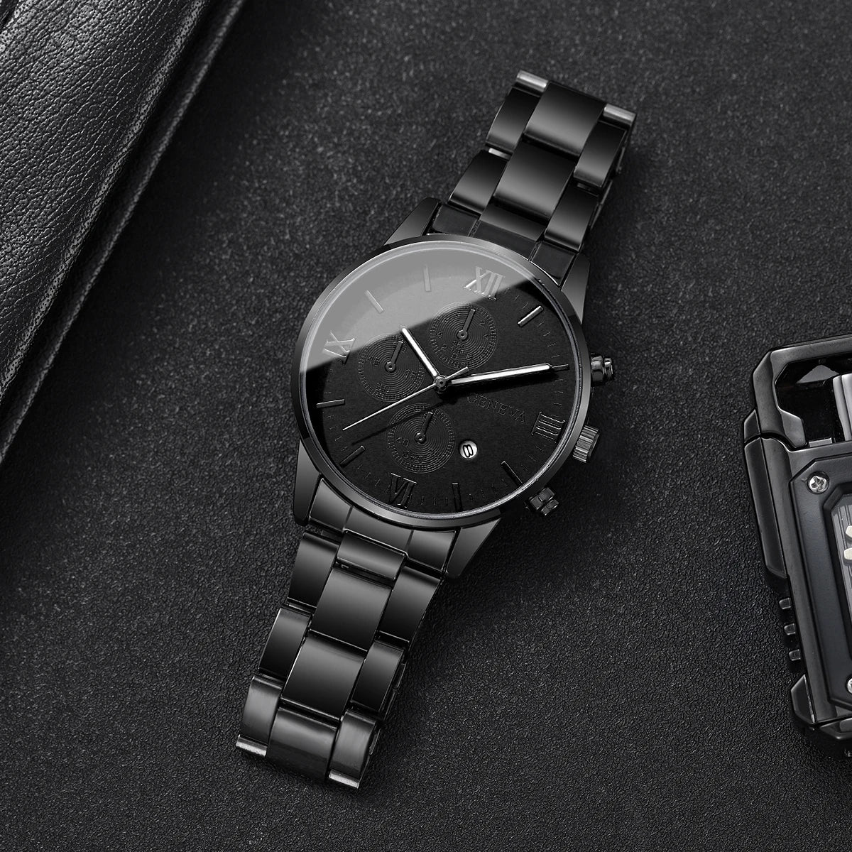 Luxury Mens Business Watches Fashion Roma Dial Men Quartz Watch Calendar Wristwatches for Man Clock Reloj Hombre(Without Box)