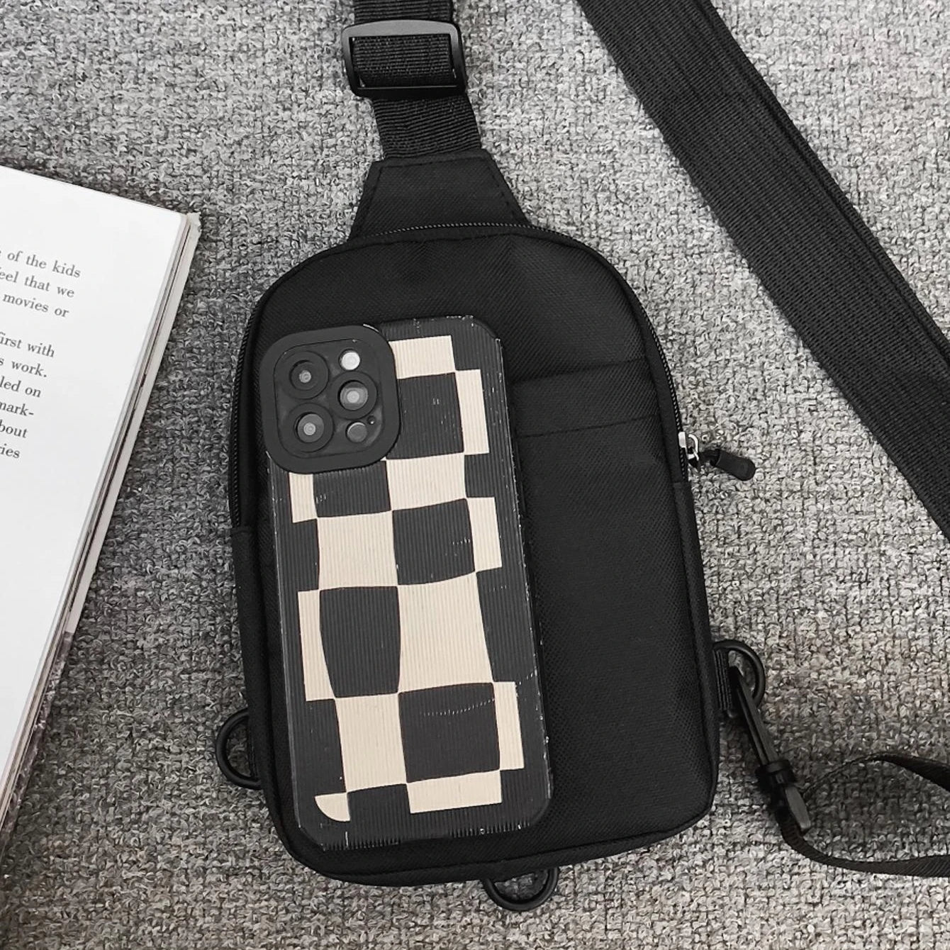 Mini Sling Bag, Black Bag, Fashion Shoulder Bag, Casual Chest Bag Backpack Variable Waist Bag, Mobile Phone Bag