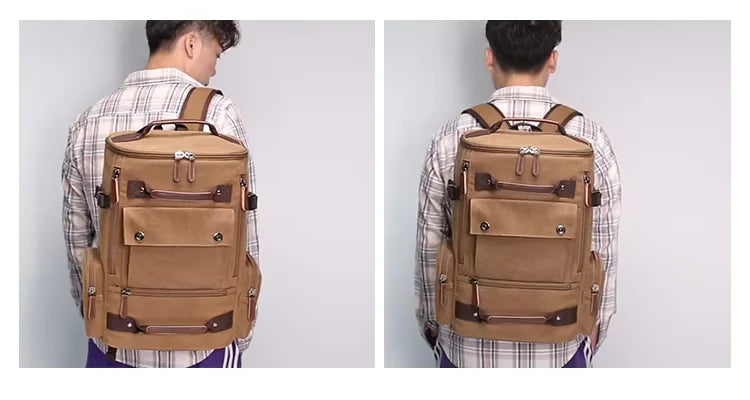 Large Canvas Travel Backpack Men Laptop Backpack Bag for Outdoor Travel Hiking Sports School Durable Men's Rucksack