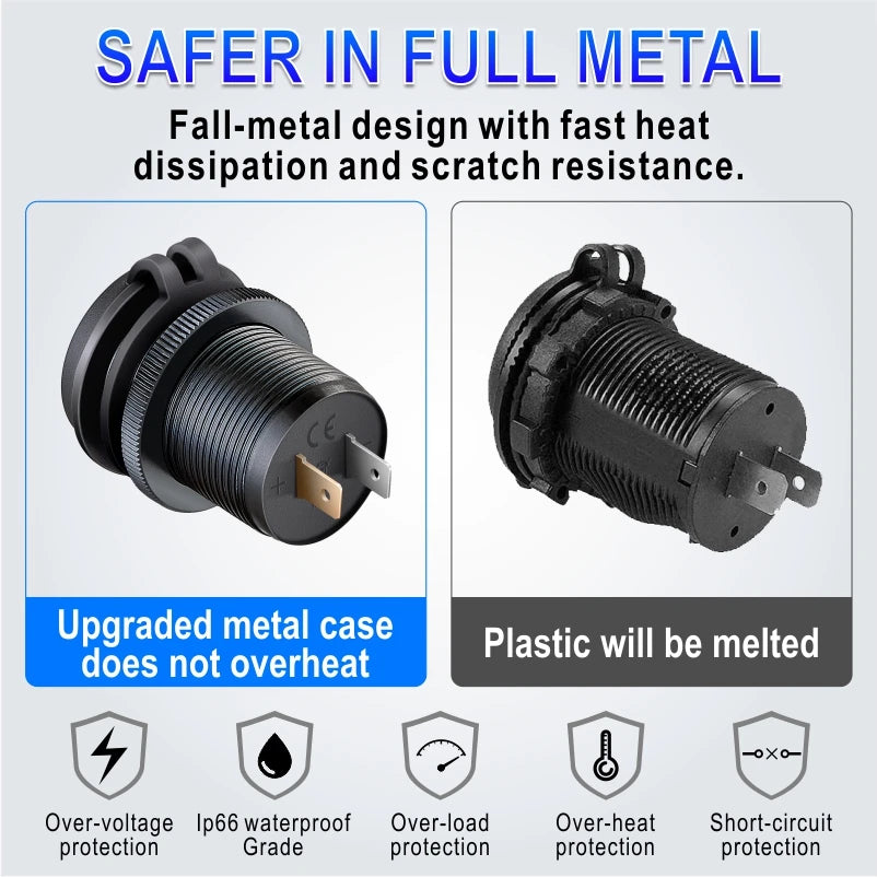 Usb socket in the car Quick Charge PD 3.0 Car Charger 60W Outlet Socket For 12V 24V Motorcycle Boat Marine Truck ATV