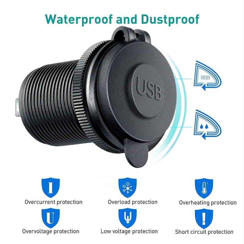 Usb socket in the car Quick Charge PD 3.0 Car Charger 60W Outlet Socket For 12V 24V Motorcycle Boat Marine Truck ATV