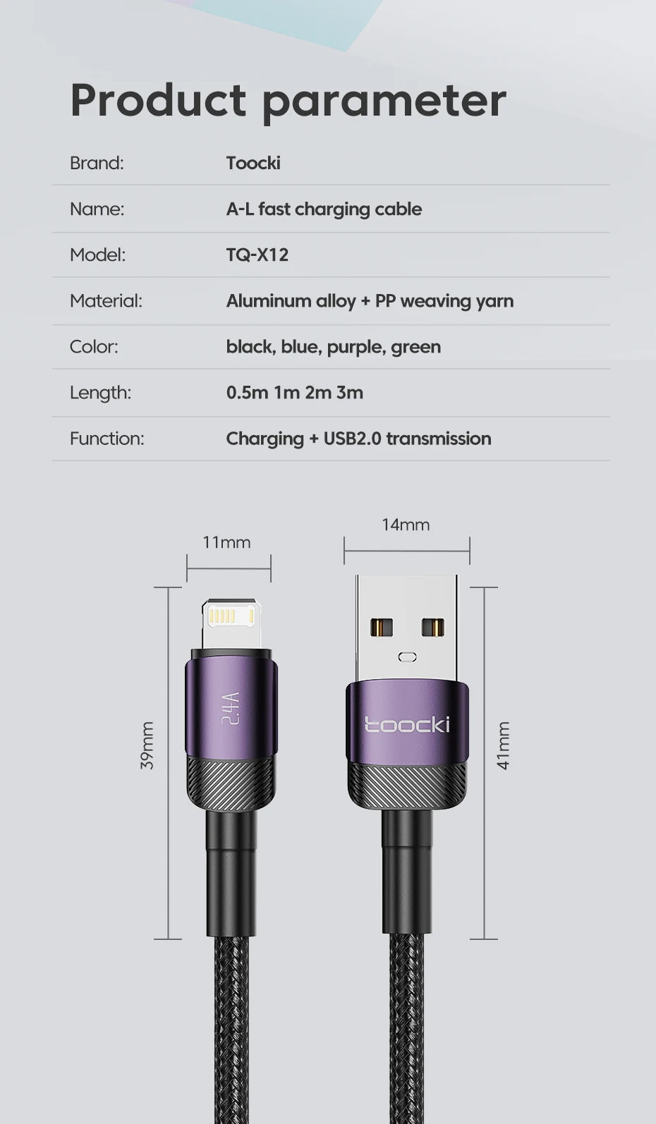 Toocki USB Cable For iPhone 14 13 12 Pro Max X XS XR 8 7 Plus iPad Fast Charging Charger USB To iP Cable For iPhone Data Cord