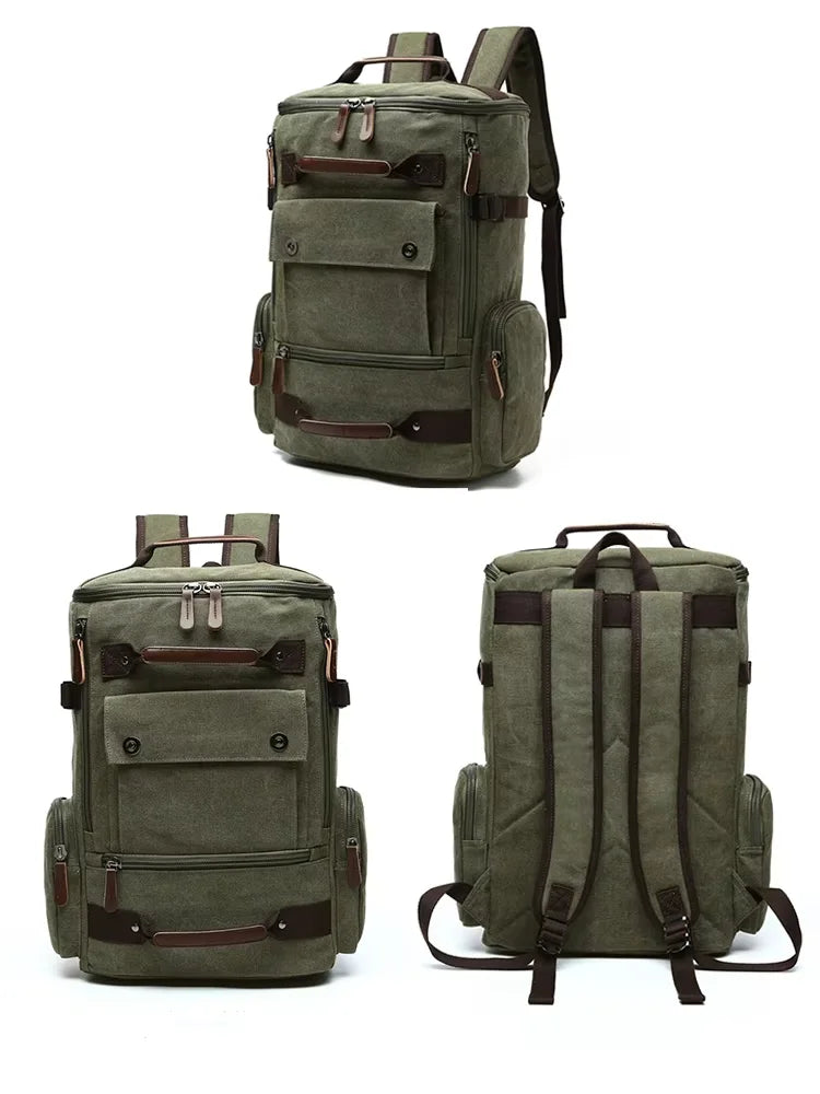 Large Canvas Travel Backpack Men Laptop Backpack Bag for Outdoor Travel Hiking Sports School Durable Men's Rucksack
