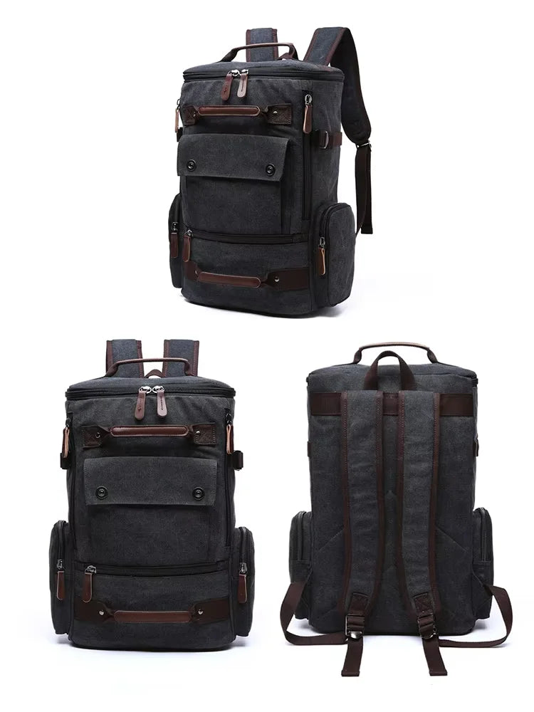 Large Canvas Travel Backpack Men Laptop Backpack Bag for Outdoor Travel Hiking Sports School Durable Men's Rucksack