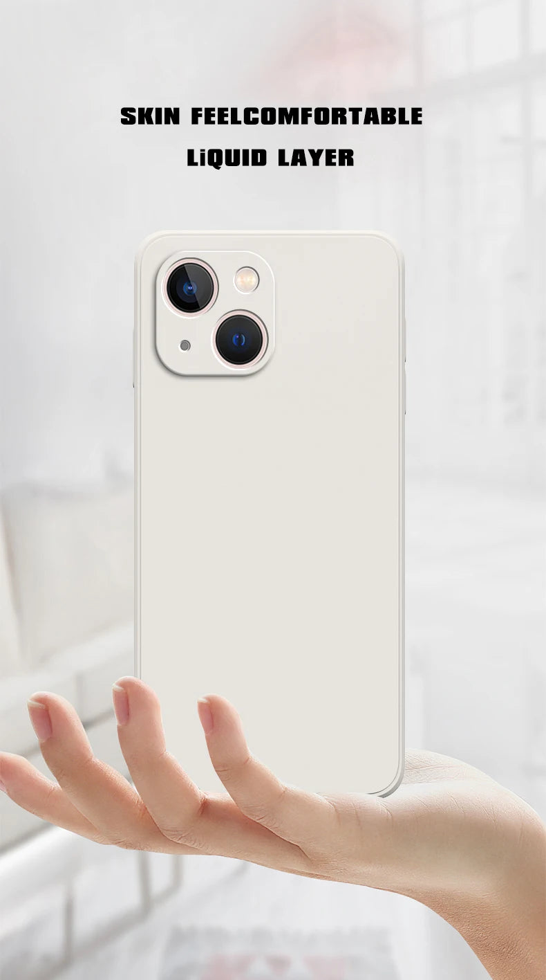 Square Square Liquid Silicone Phone Case for iPhone 14 Plus 11 12 13 14 Pro Max 12 13 mini Luxury Camera Protective Cover