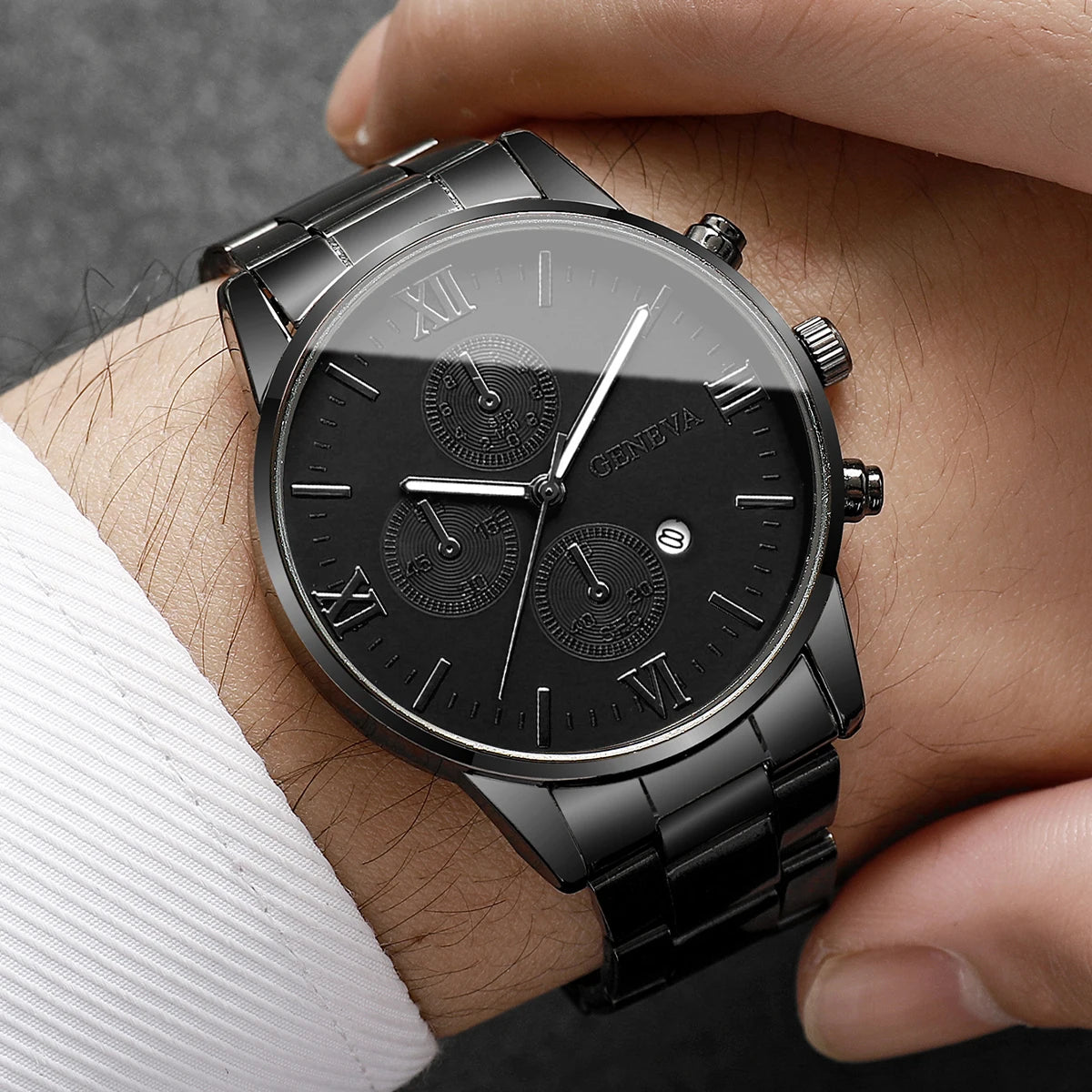 Luxury Mens Business Watches Fashion Roma Dial Men Quartz Watch Calendar Wristwatches for Man Clock Reloj Hombre(Without Box)