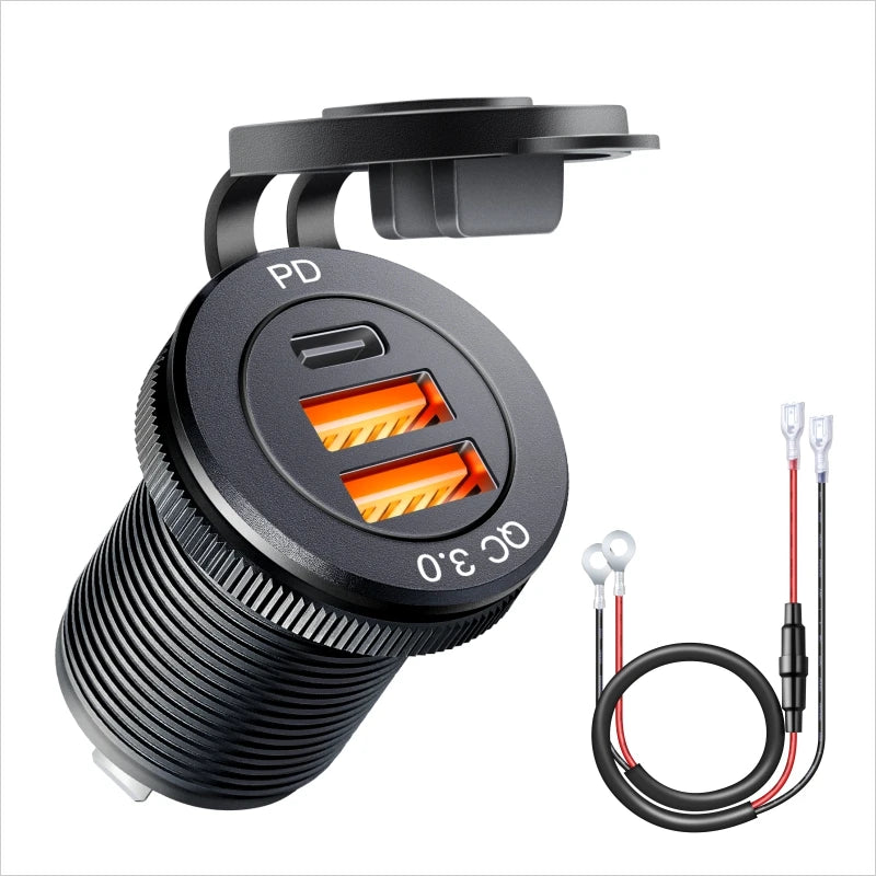 Usb socket in the car Quick Charge PD 3.0 Car Charger 60W Outlet Socket For 12V 24V Motorcycle Boat Marine Truck ATV