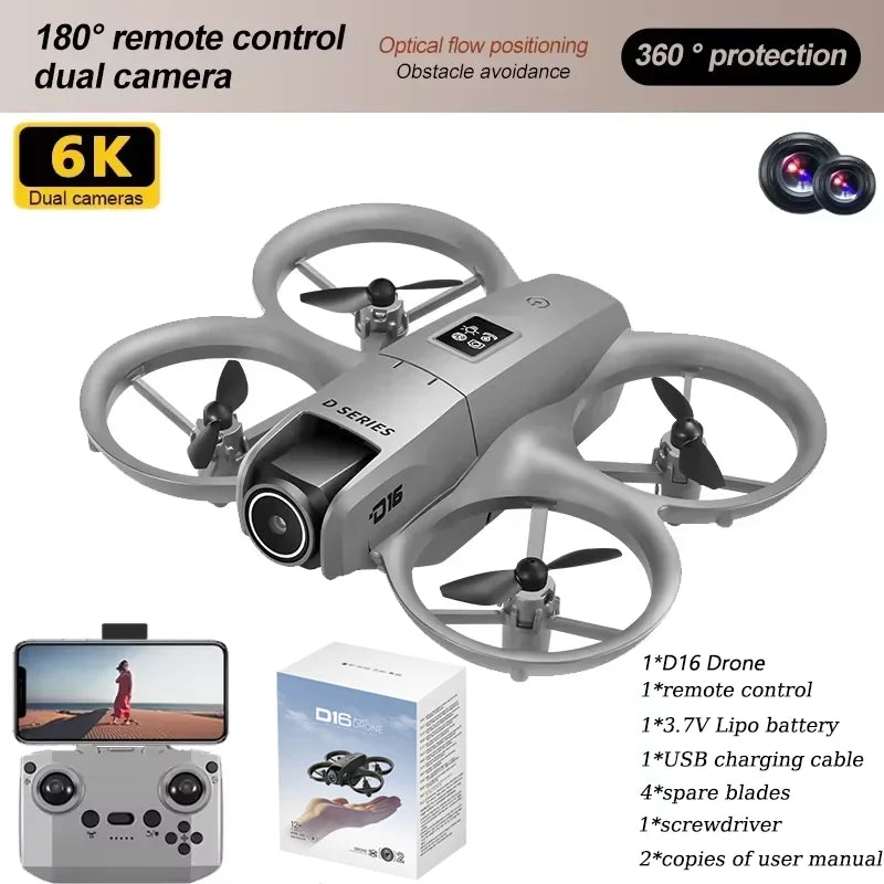 2025 NEW D16 Mini Drone with 180° Electric Adjustable 8K HD Camera WiFi Light Flow Drone Pocket Obstacle Avoidance Rc Quadcopter