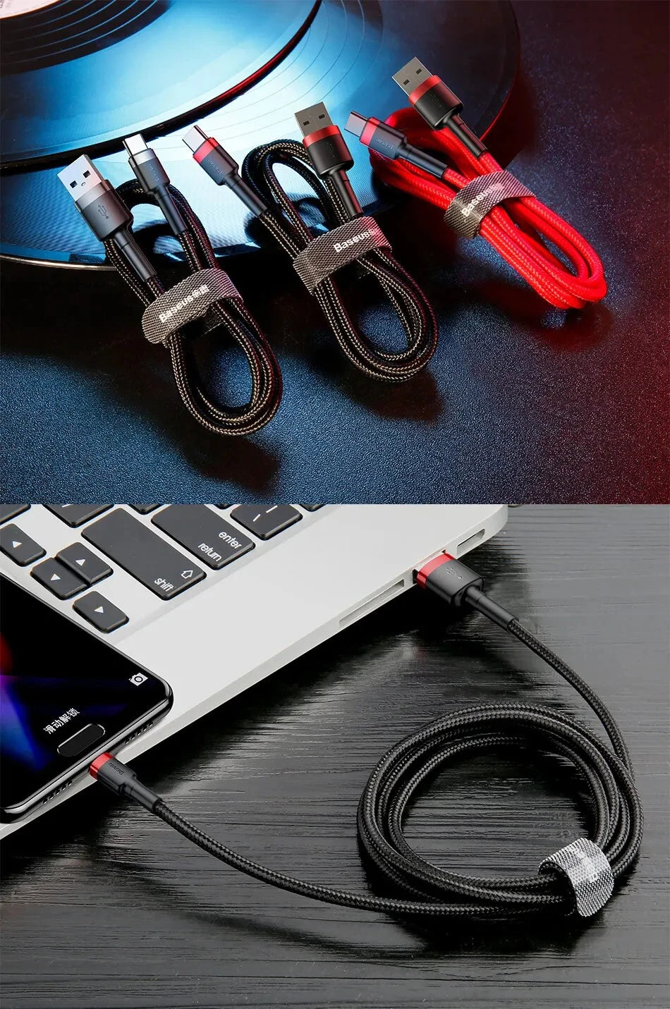 Baseus USB C Cable for oneplus 12 Quick Charge 3.0USB C Cable Fast Charging Cable Type C for Huawei Xiaomi 13 USB-C Charger Wire