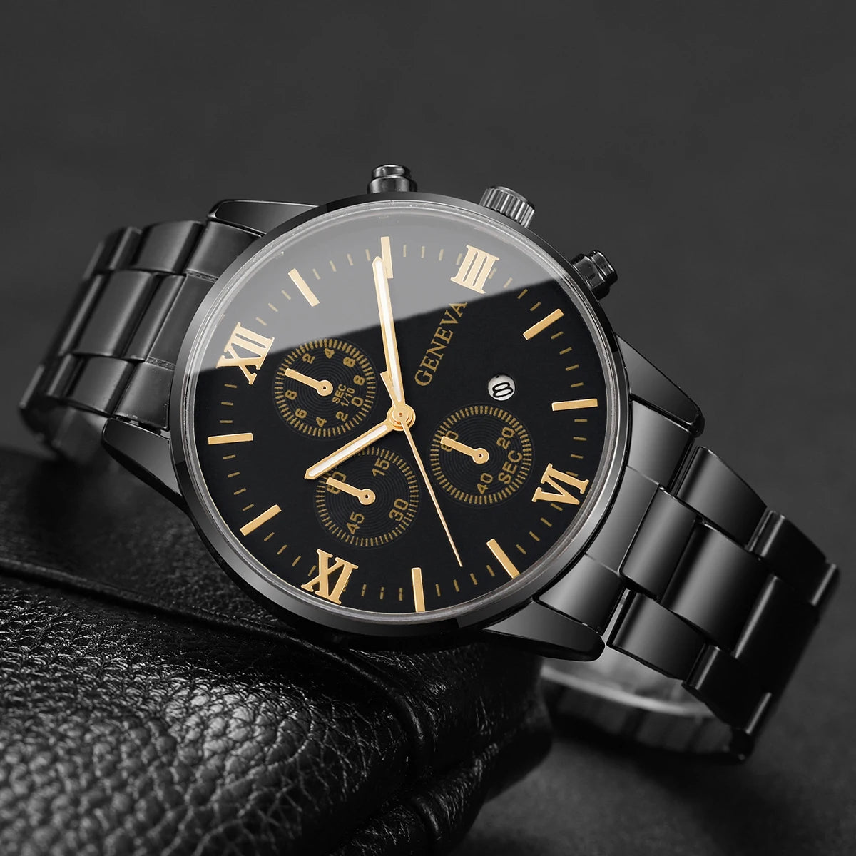 Luxury Mens Business Watches Fashion Roma Dial Men Quartz Watch Calendar Wristwatches for Man Clock Reloj Hombre(Without Box)