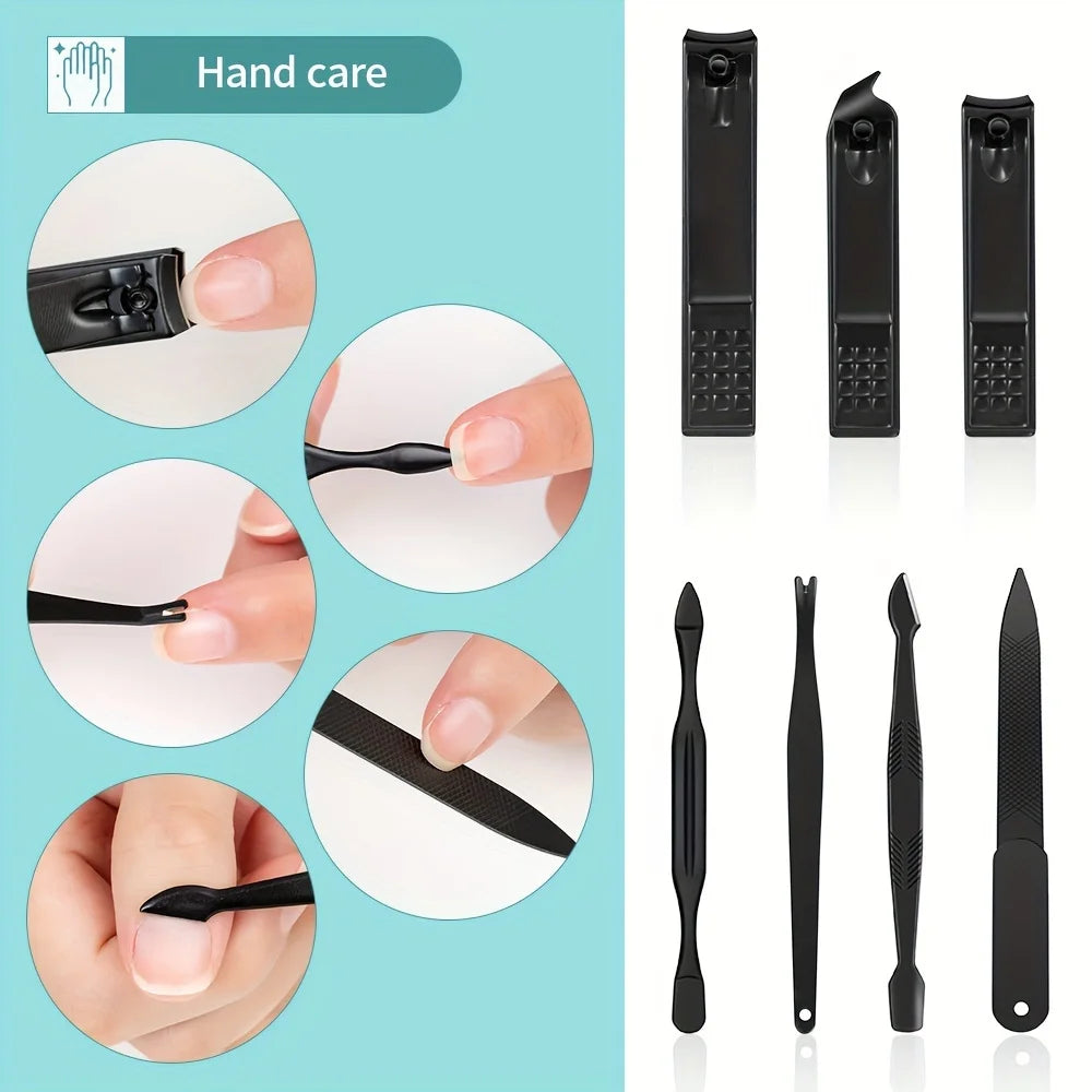 8/12/15/20/24pcs black Nail clipper set Pedicure knife Stainless steel Nail beauty tool Nail Care Trimmer Portable travel box