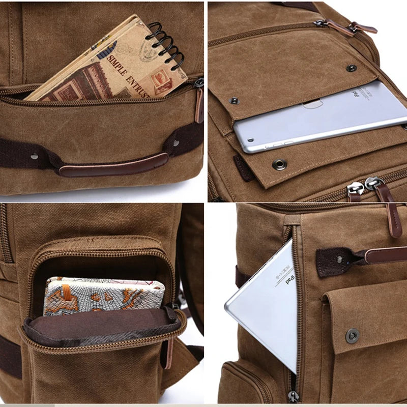 Large Canvas Travel Backpack Men Laptop Backpack Bag for Outdoor Travel Hiking Sports School Durable Men's Rucksack