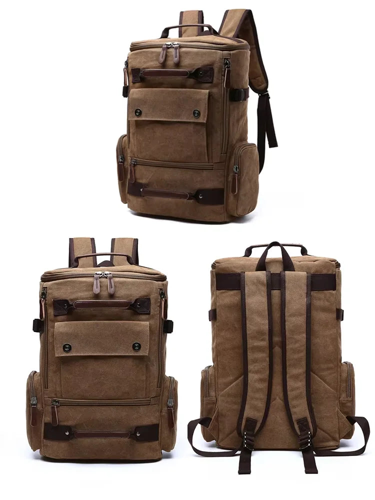Large Canvas Travel Backpack Men Laptop Backpack Bag for Outdoor Travel Hiking Sports School Durable Men's Rucksack