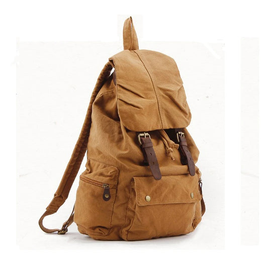 Fashion Vintage Leather Canvas Backpack Men School Bag drawstring backpack male Rucksack Teenager