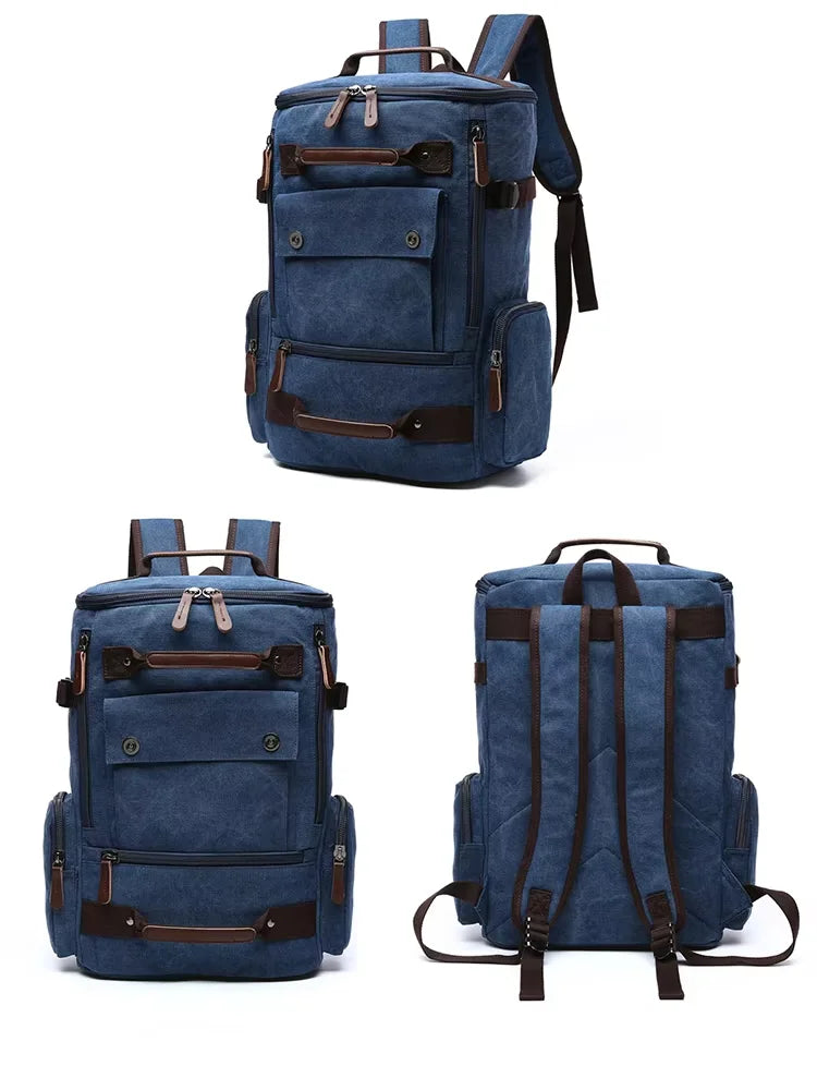 Large Canvas Travel Backpack Men Laptop Backpack Bag for Outdoor Travel Hiking Sports School Durable Men's Rucksack