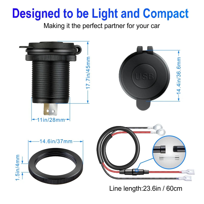 Usb socket in the car Quick Charge  PD 3.0  Car Charger 60W  Outlet Socket For 12V 24V Motorcycle Boat Marine Truck ATV