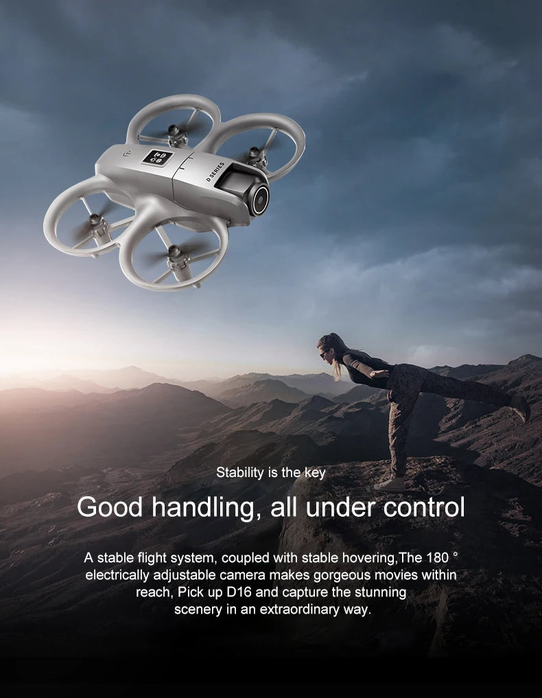 2025 NEW D16 Mini Drone with 180° Electric Adjustable 8K HD Camera WiFi Light Flow Drone Pocket Obstacle Avoidance Rc Quadcopter